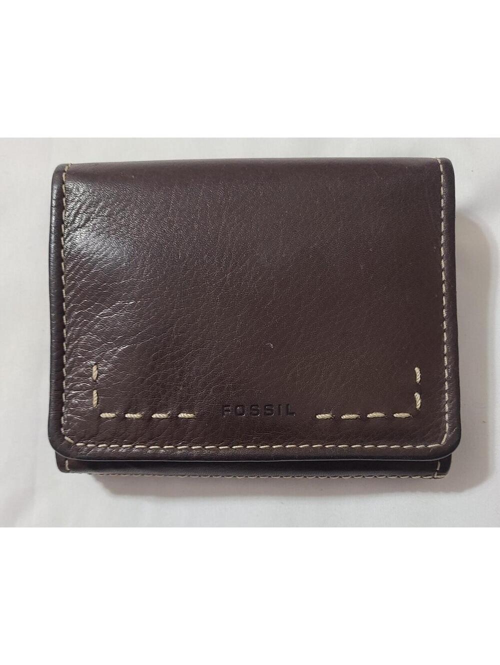 NWOT Fossil Trifold Leather Wallet  Womens Brown CC Holder Organizer Coin Purse